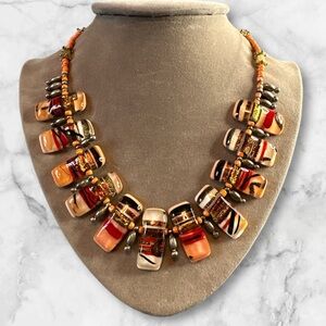 Queen of the Nile lampwork glass beaded necklace copper wire closure 19 inches